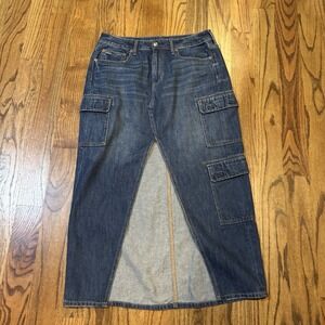 American Eagle Y2K Low-Rise Maxi  Jean‎ Skirt Sz  8 Medium Wash Grunge Denim